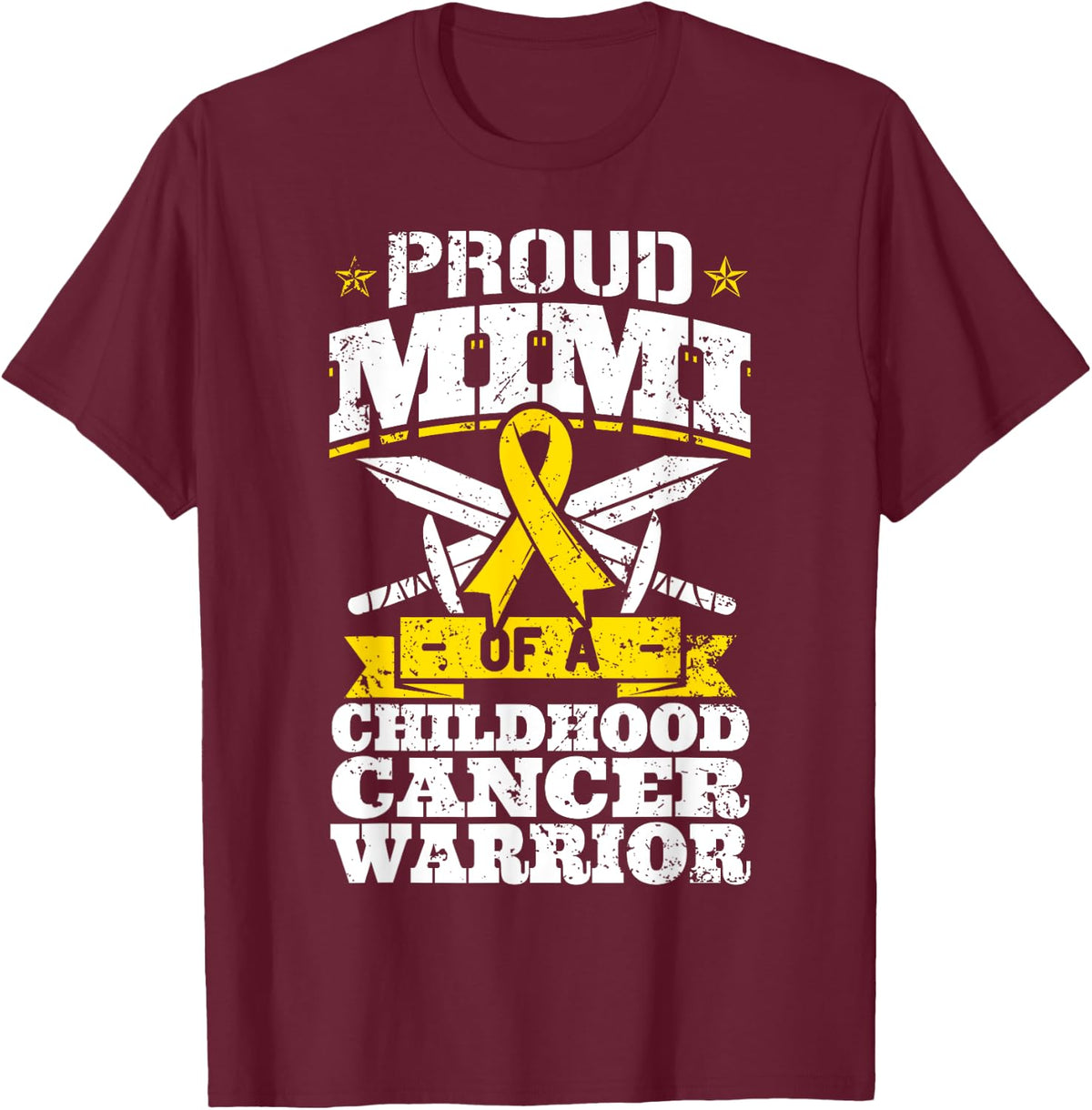 Proud Mimi Of A Childhood Cancer Warrior Awareness Grandma T-Shirt - T-Shirt | Maroon