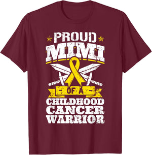 Proud Mimi Of A Childhood Cancer Warrior Awareness Grandma T-Shirt - T-Shirt | Maroon