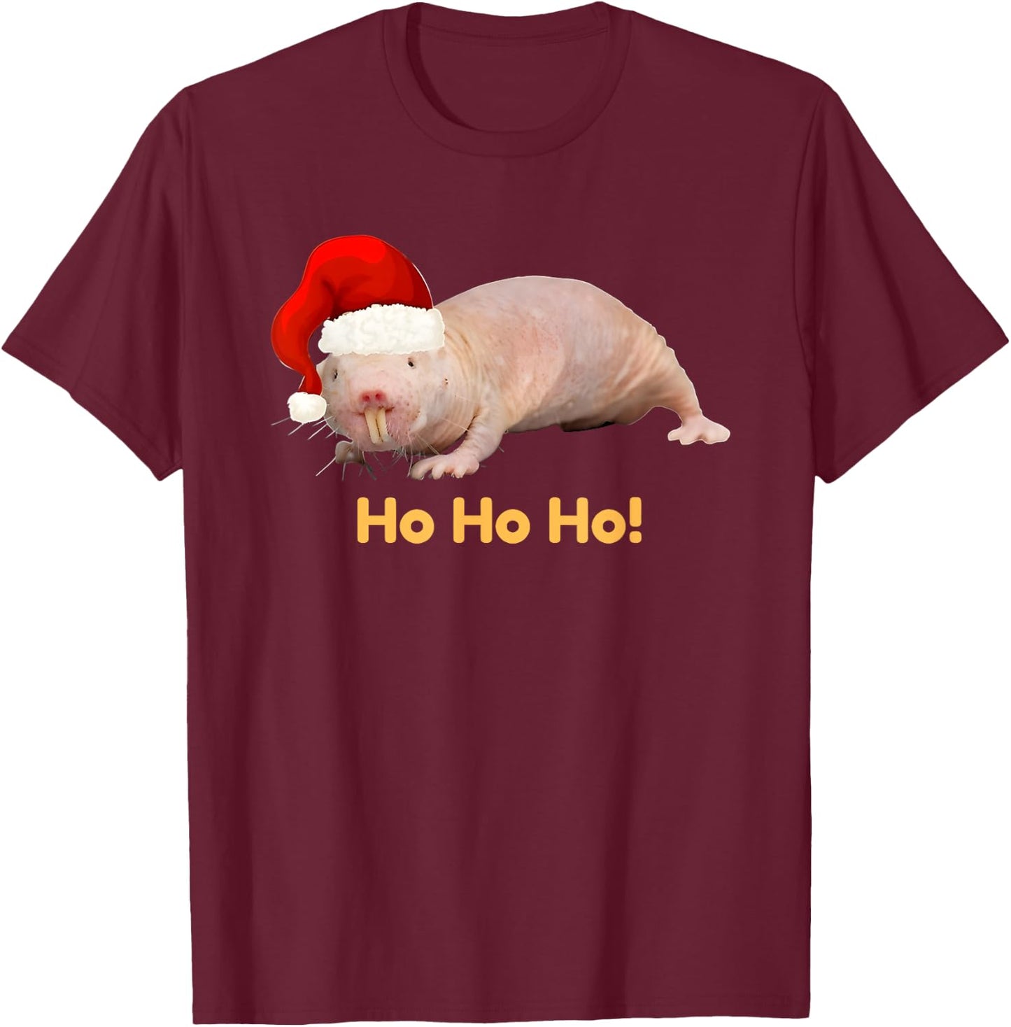 Christmas Naked Mole Rat Ho Ho Ho T-Shirt - T-Shirt | Maroon