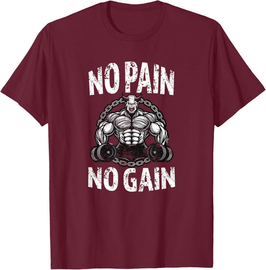 Workout Gym Strong Devil Devil No Pain No Gain T-Shirt - T-Shirt | Maroon
