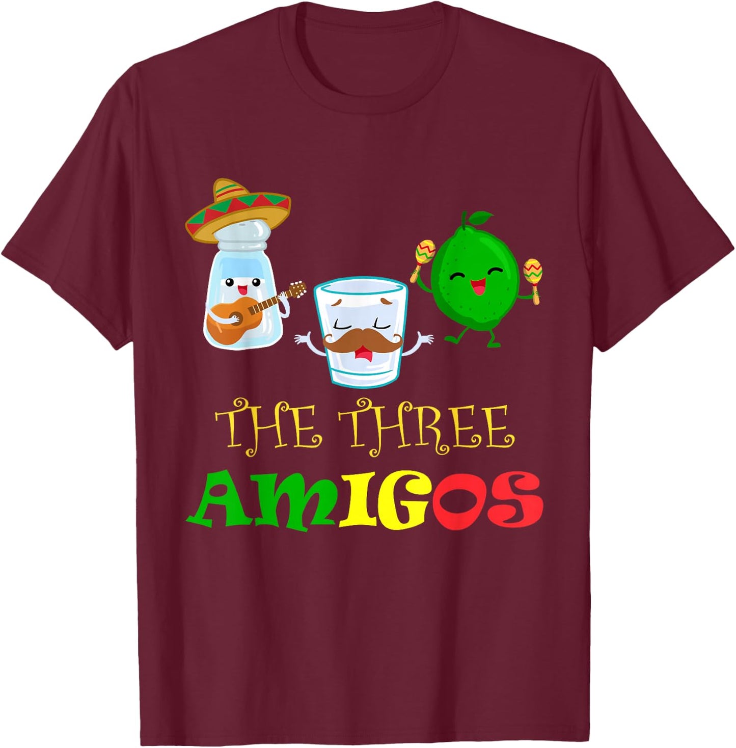 The Three Amigos - Black, -Adults, Small, Short Sleeve T-Shirt - T-Shirt | Maroon