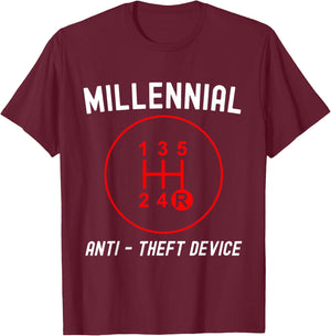Millennial Anti-Theft Device Funny Gear Shift T-Shirt - T-Shirt | Maroon