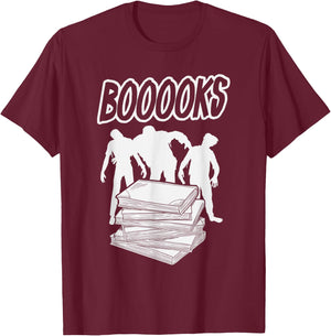 Booooks Halloween Zombie Book Reader Spooky Funny Gift T-Shirt - T-Shirt | Maroon