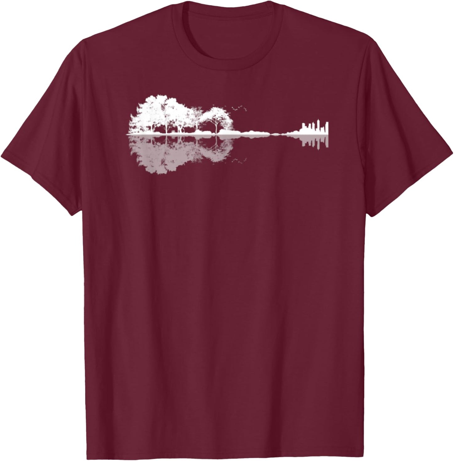 Galeriedruc Acoustic Guitar with Mirror / Forest / Nature T-Shirt - T-Shirt | Maroon
