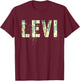 Personalized Name LEVI Camo Boy Military Birthday Father Son T-Shirt - T-Shirt | Maroon