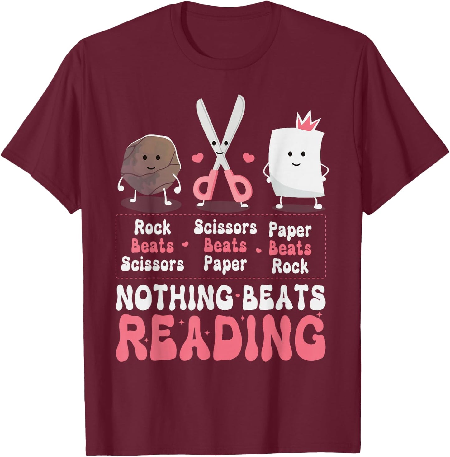 Nothing Beats Reading Book Rock Paper Scissors Funny Kids T-Shirt - T-Shirt | Maroon