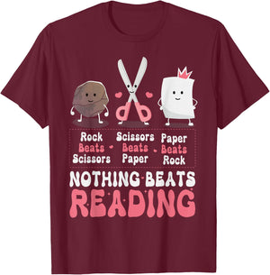 Nothing Beats Reading Book Rock Paper Scissors Funny Kids T-Shirt - T-Shirt | Maroon