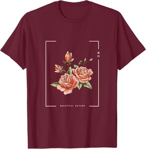 Japanese Aesthetic Vaporwave Nature Flower Glitch Anime T-Shirt - T-Shirt | Maroon