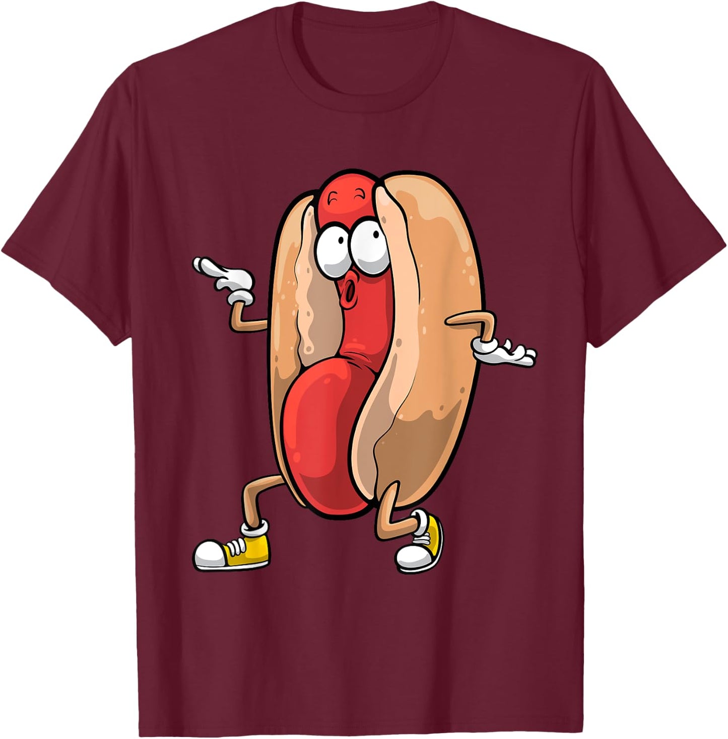 Funny Dancing Hot Dog Design For Kids Boys Girls Hotdog Gag T-Shirt - T-Shirt | Maroon