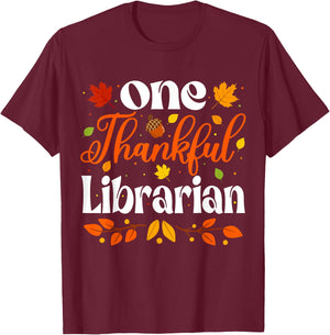 Cool Thankful Librarian Thanksgiving Library Fall Librarian T-Shirt - T-Shirt | Maroon