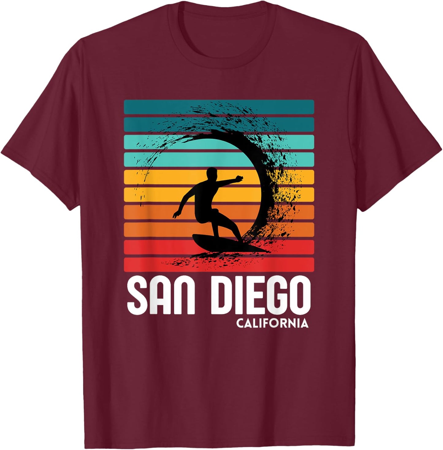 Surf San Diego California Beach Vintage Retro Surfing T-Shirt - T-Shirt | Maroon
