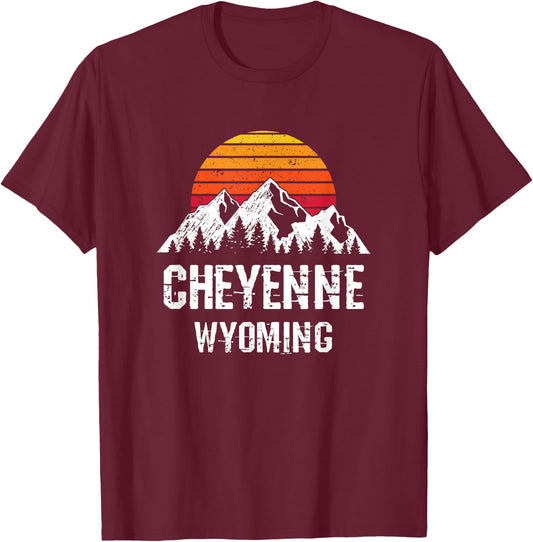 Cheyenne Wyoming Distressed Retro Gift T-Shirt - T-Shirt | Maroon