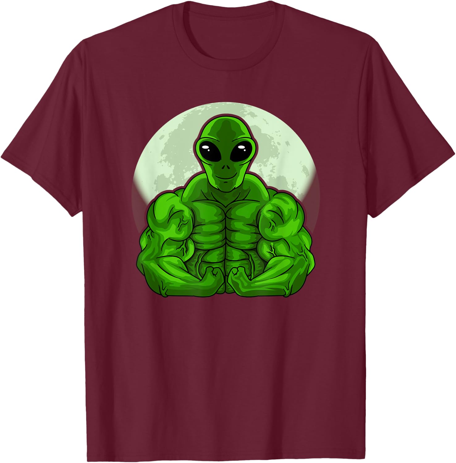 Buff Green Alien Head Conspiracy Theory Extraterrestrial UFO T-Shirt - T-Shirt | Maroon