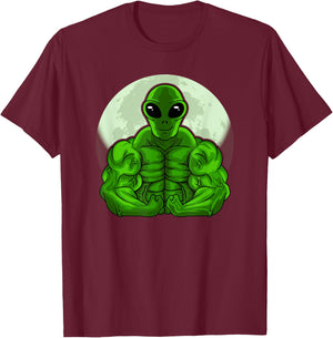 Buff Green Alien Head Conspiracy Theory Extraterrestrial UFO T-Shirt - T-Shirt | Maroon