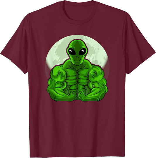 Buff Green Alien Head Conspiracy Theory Extraterrestrial UFO T-Shirt - T-Shirt | Maroon