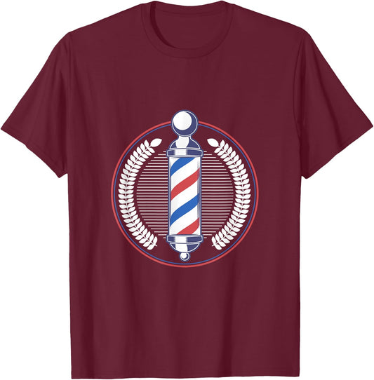 Barber Pole Barber Shop T-Shirt - T-Shirt | Maroon