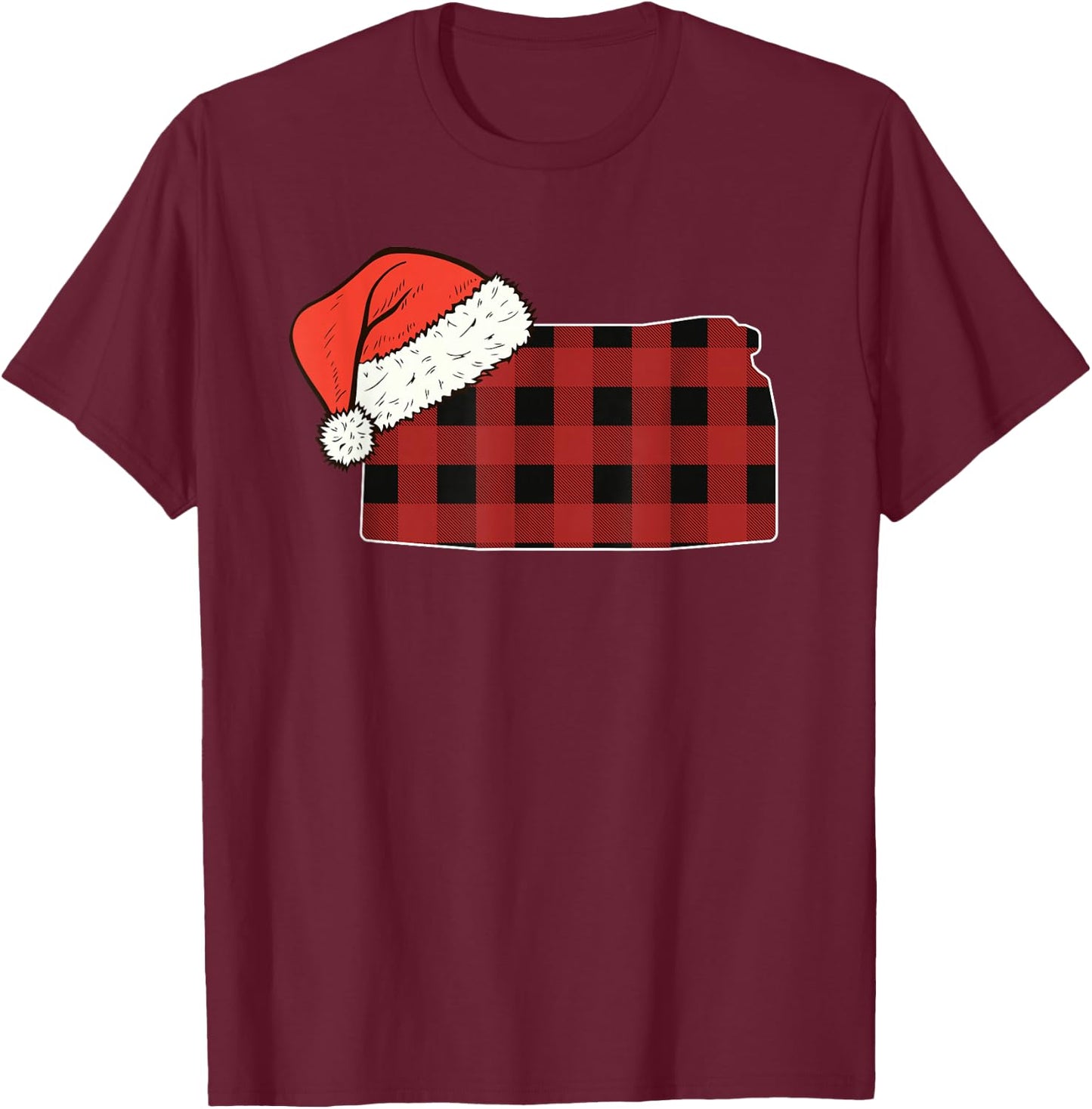 Kansas Plaid Christmas Santa Hat Holiday Matching Design T-Shirt - T-Shirt | Maroon