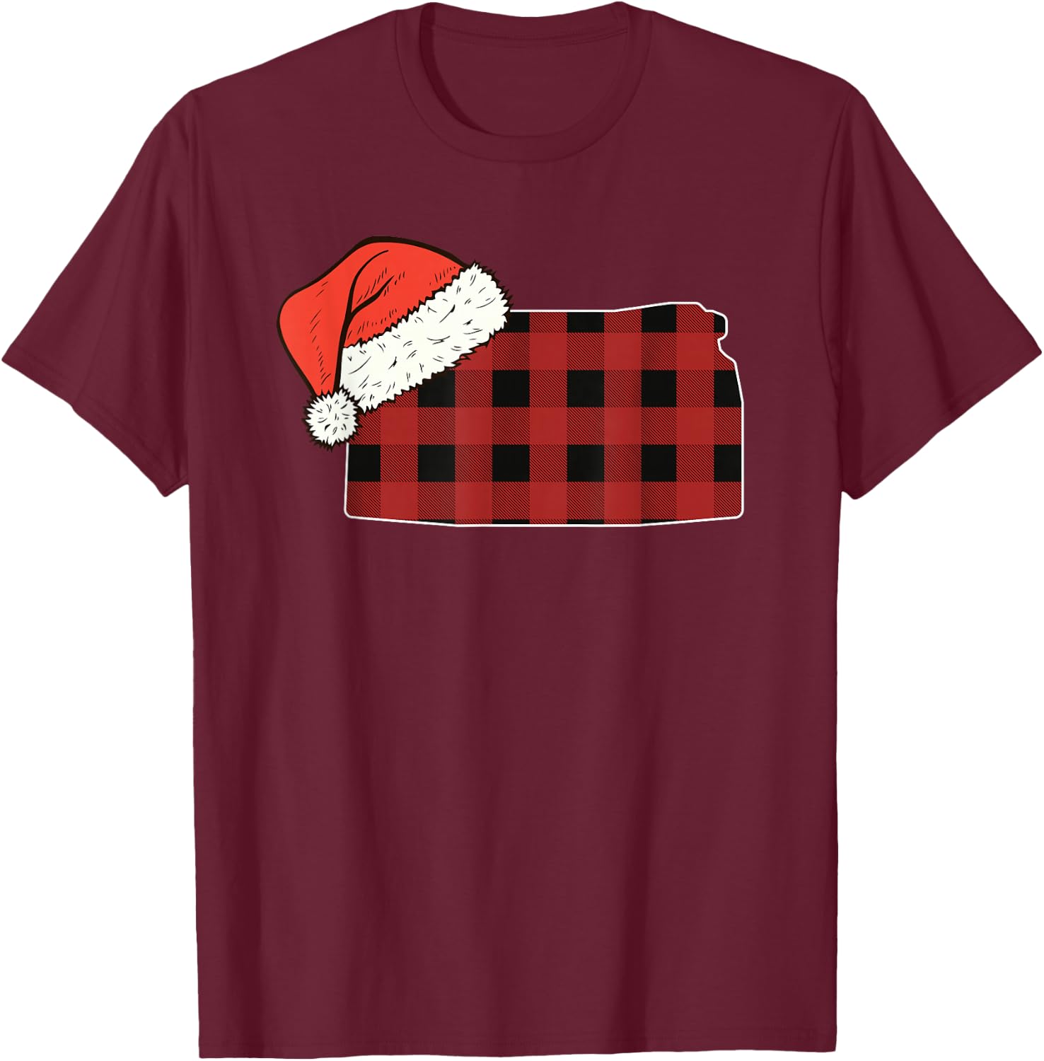 Kansas Plaid Christmas Santa Hat Holiday Matching Design T-Shirt - T-Shirt | Maroon