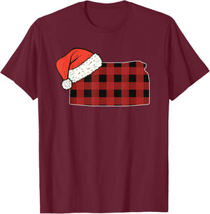 Kansas Plaid Christmas Santa Hat Holiday Matching Design T-Shirt - T-Shirt | Maroon