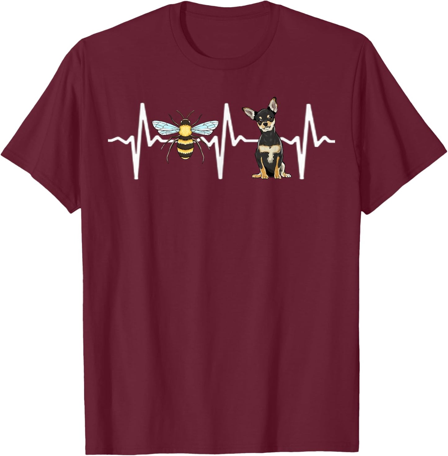 Honey Bee Black Chihuahua Heartbeat Dog Lover T-Shirt - T-Shirt | Maroon