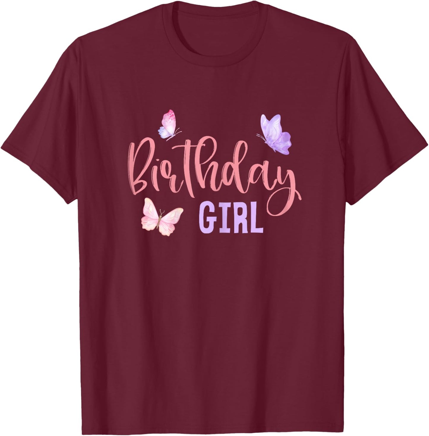 Birthday Girl Butterfly Party Child Kid Matching Family T-Shirt - T-Shirt | Maroon