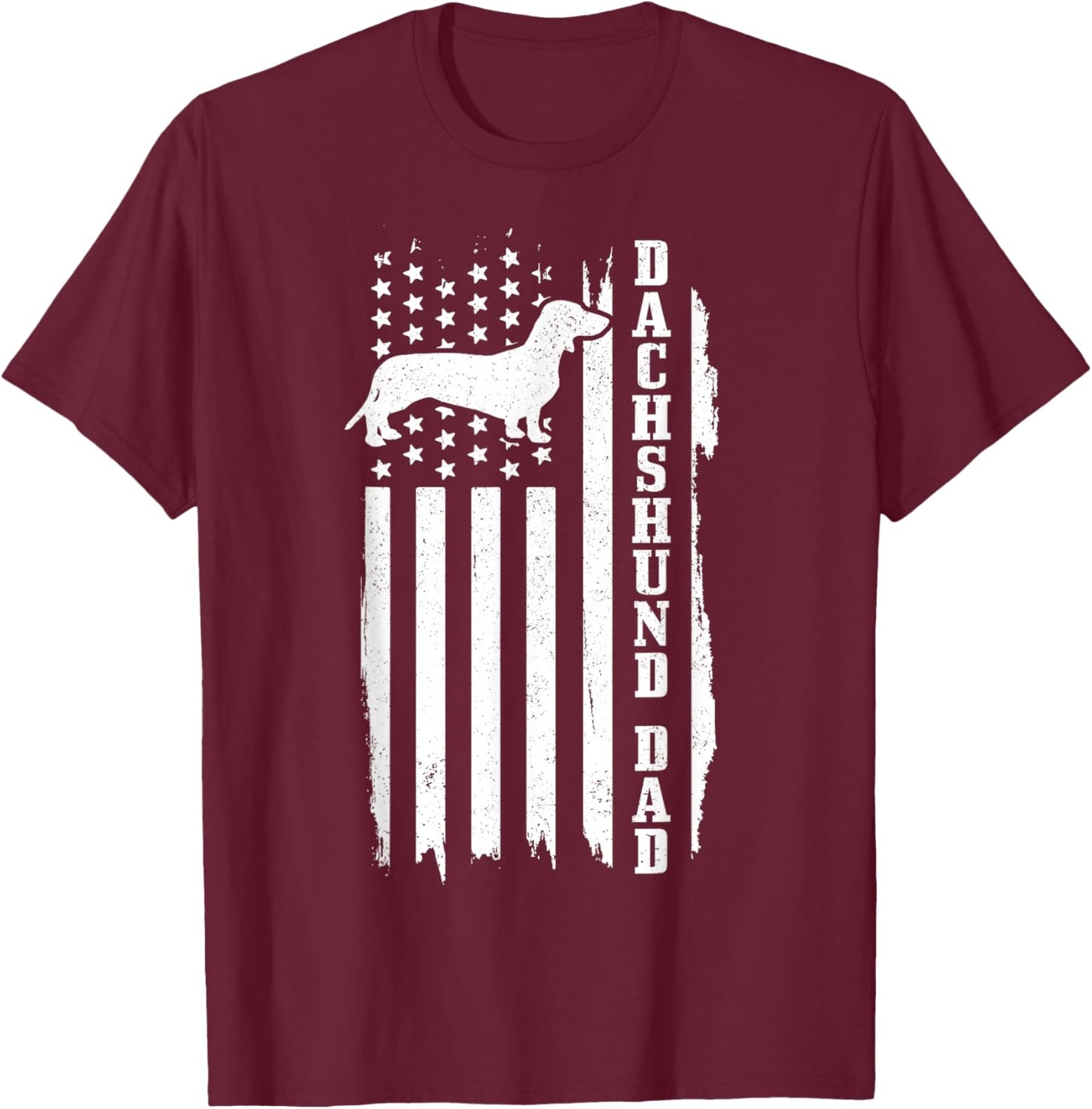 Dachshund Dad Vintage American Flag Patriotic T-Shirt - T-Shirt | Maroon