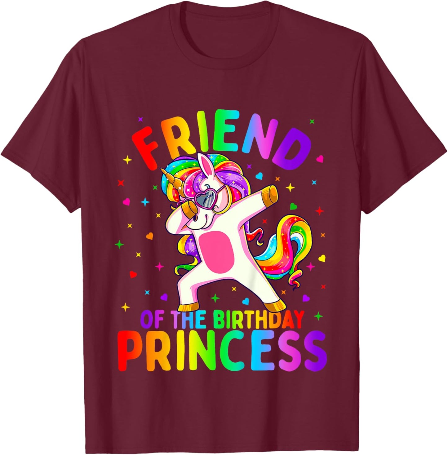 Friend of the Birthday Princess Girl Dabbing Unicorn T-Shirt - T-Shirt | Maroon