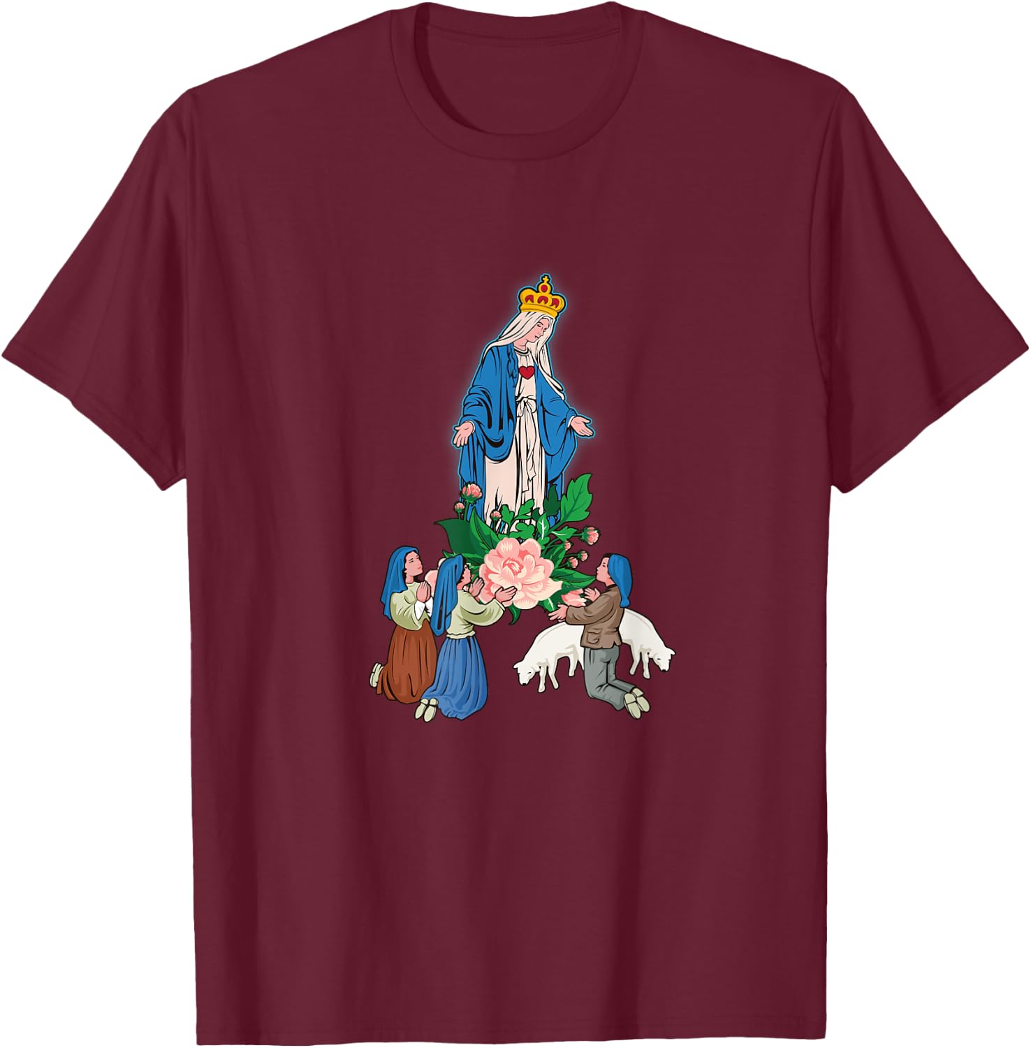 Our Lady of Fatima And The Little Shepherds T-Shirt - T-Shirt | Maroon