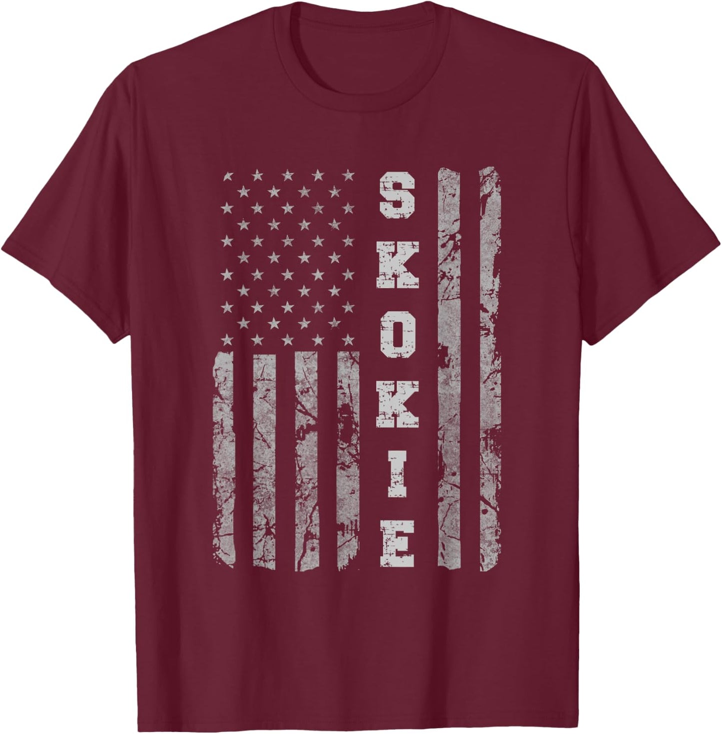 Skokie, Illinois, American flag T-Shirt - T-Shirt | Maroon