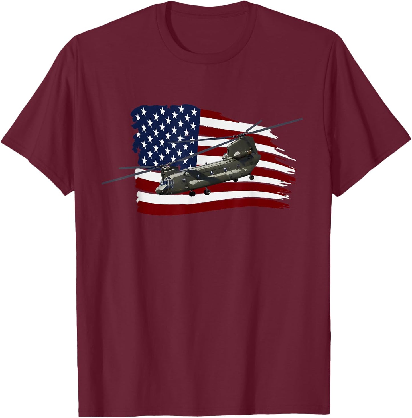 CH-47 Chinook T Shirt Helicopter US Flag T-Shirt - T-Shirt | Maroon