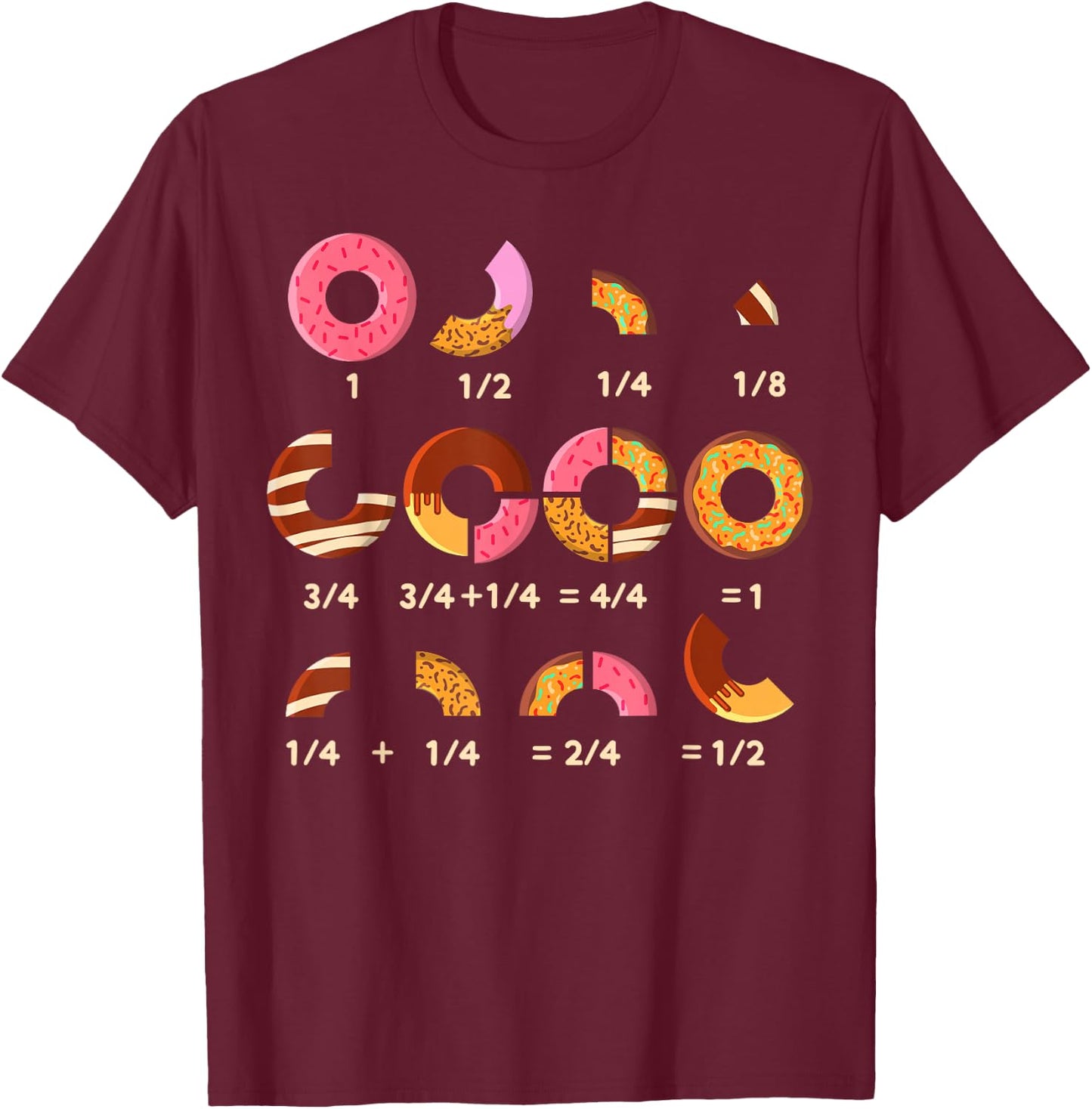 Donut Quick Math Fractions Donuts Math Teachers T-Shirt - T-Shirt | Maroon