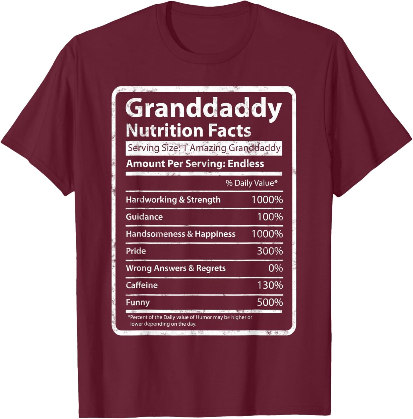 Granddaddy Nutrition Facts Gift Funny Grandpa Granddaddy T-Shirt - T-Shirt | Maroon