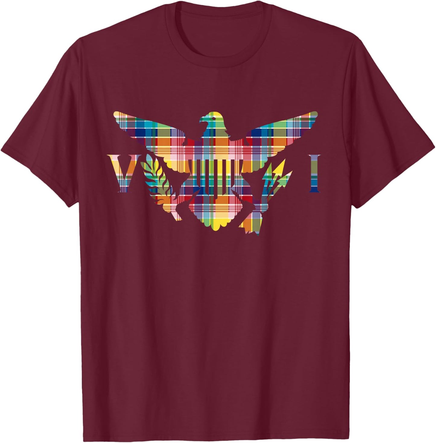 Official Virgin Islands Madras VI Flag T-Shirt - T-Shirt | Maroon
