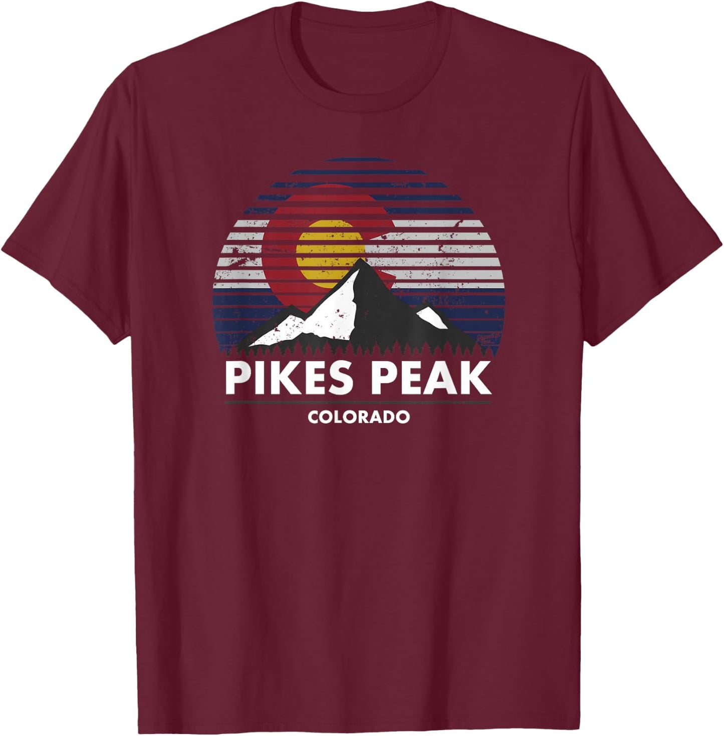Pikes Peak Colorado Flag - Mountain Adventure T-Shirt - T-Shirt | Maroon