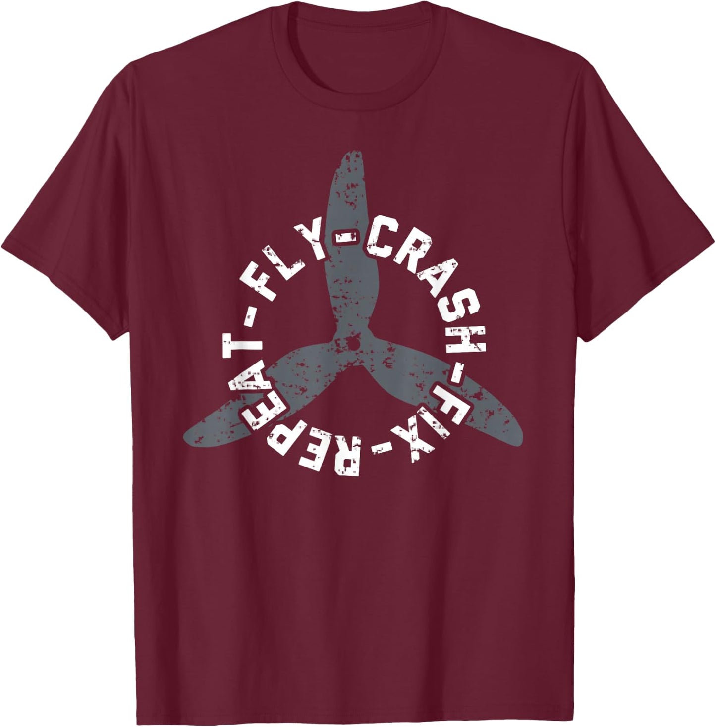 Fly Crash Fix Repeat - Funny Drone Racing FPV Quad Pilot T-Shirt - T-Shirt | Maroon