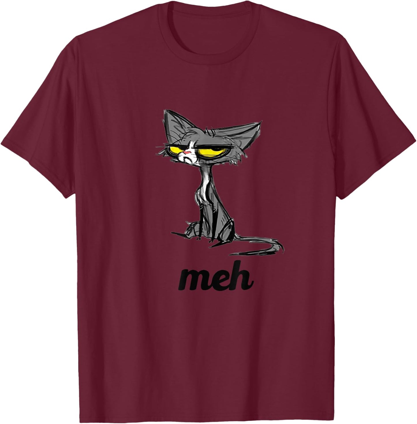 Amazing Meh Cat for Cat Lovers - Funny Orange Cat - , Blue, Small, Short Sleeve, Classic Fit, Cotton 60% Polyester 40% T-Shirt - T-Shirt | Maroon