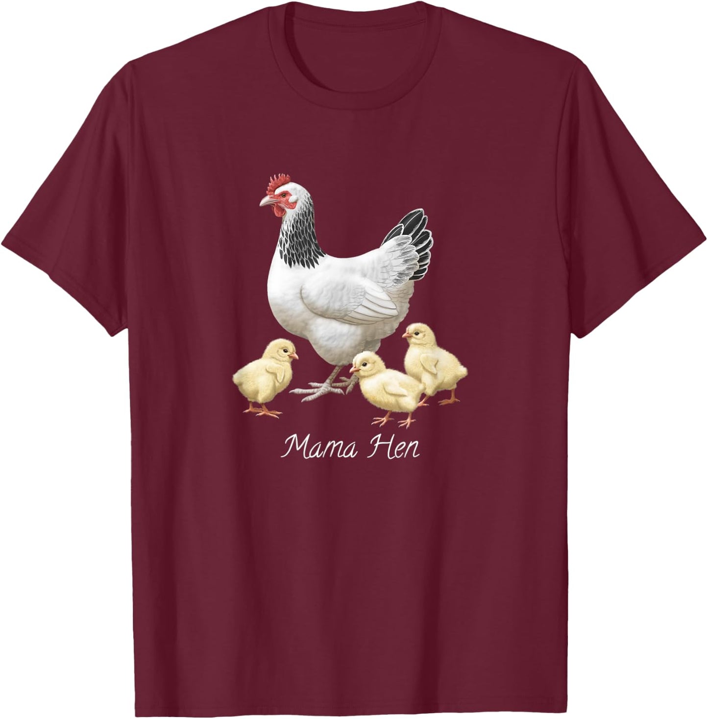 Mama Hen Sussex Chicken and 3 Baby Chicks T-Shirt - T-Shirt | Maroon