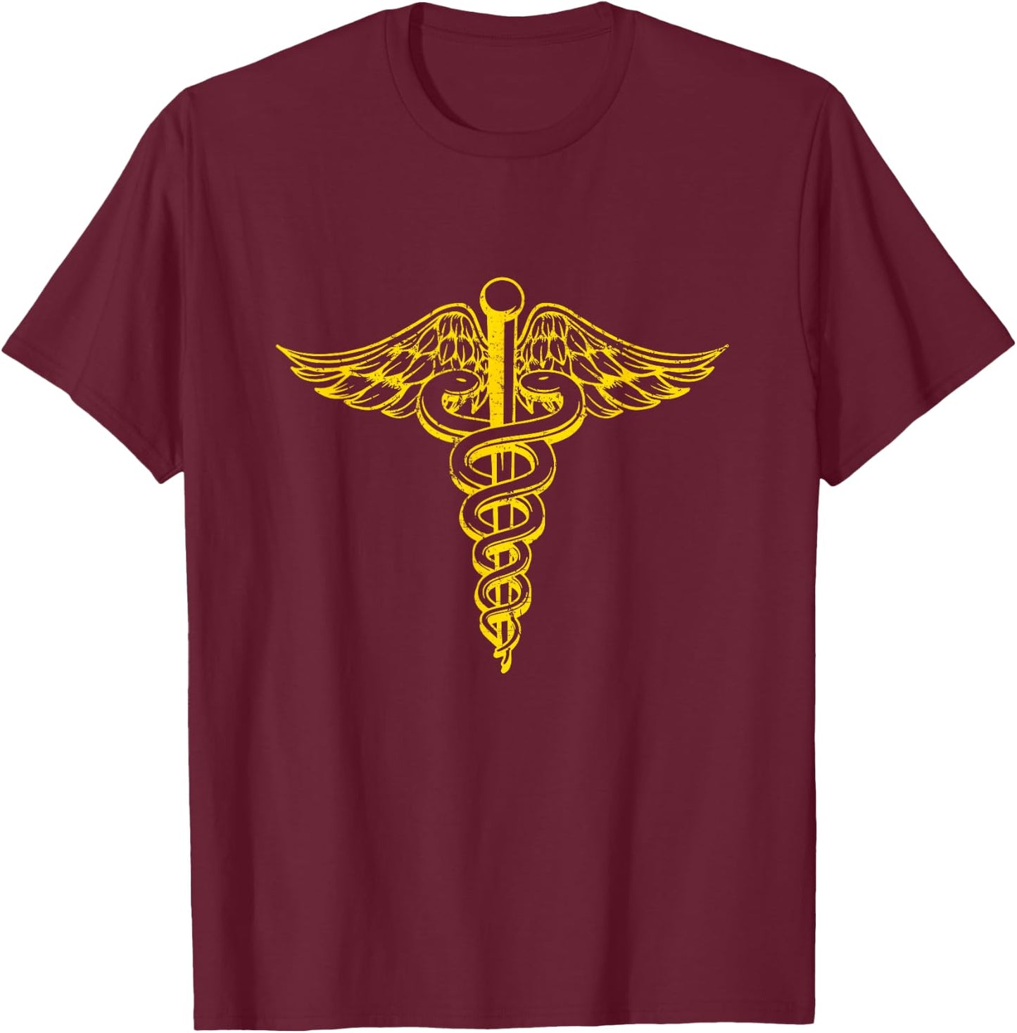 Novelty Vintage Caduceus Hermes Staff Medical Shirt T-Shirt - T-Shirt | Maroon