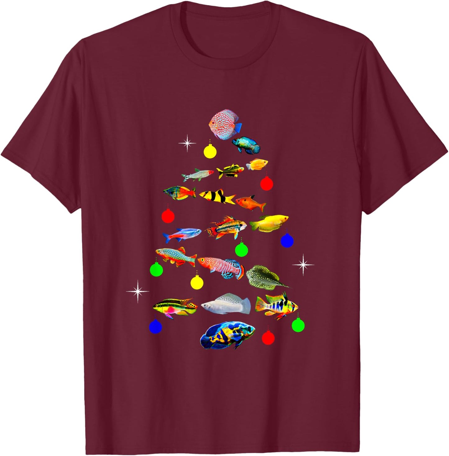 Aquarium Fish Christmas Tree Cichlid Gouramis Discus Tetras T-Shirt - T-Shirt | Maroon