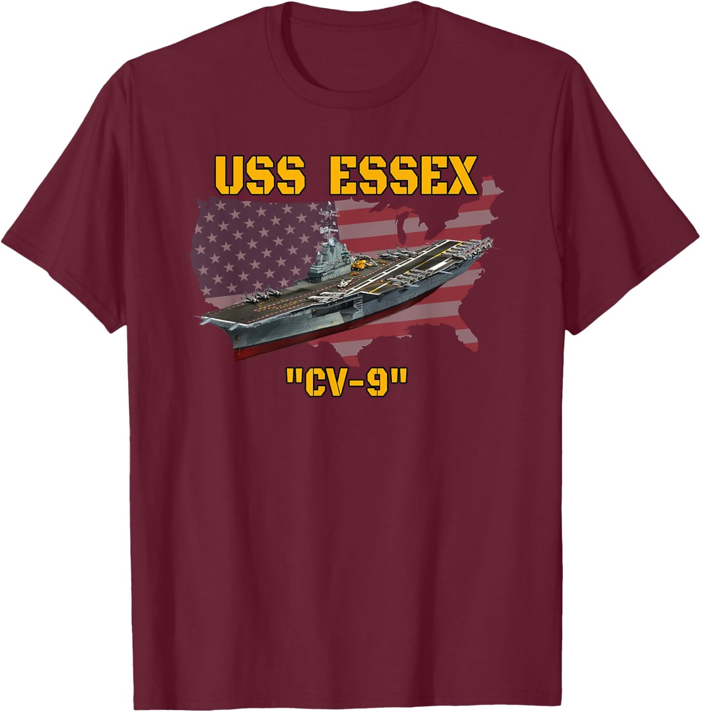 Aircraft Carrier USS Essex CV-9 Veterans Day Father's Day T-Shirt - T-Shirt | Maroon
