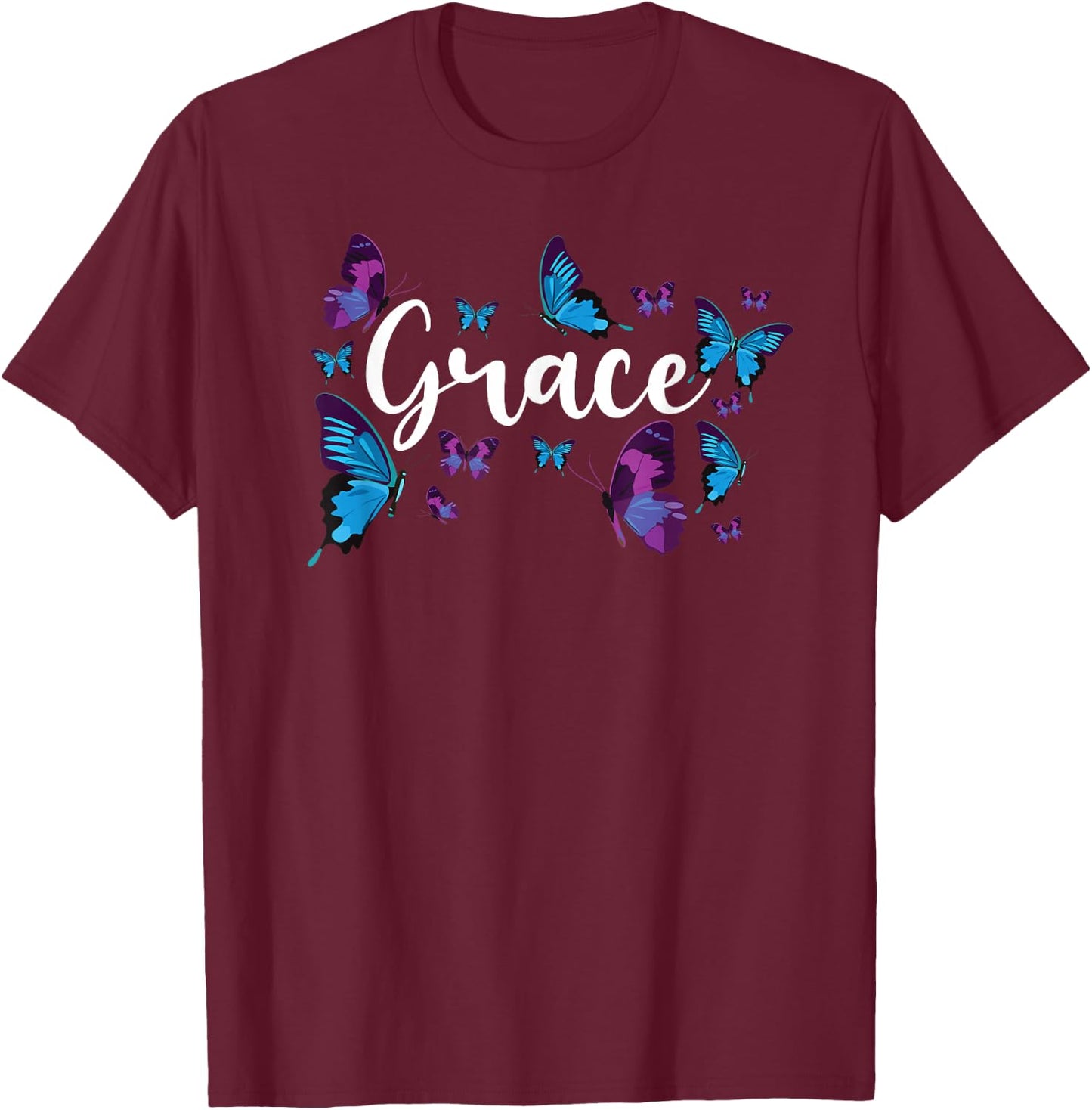 Christian Bible Verse Quote Butterfly Grace T-Shirt - T-Shirt | Maroon
