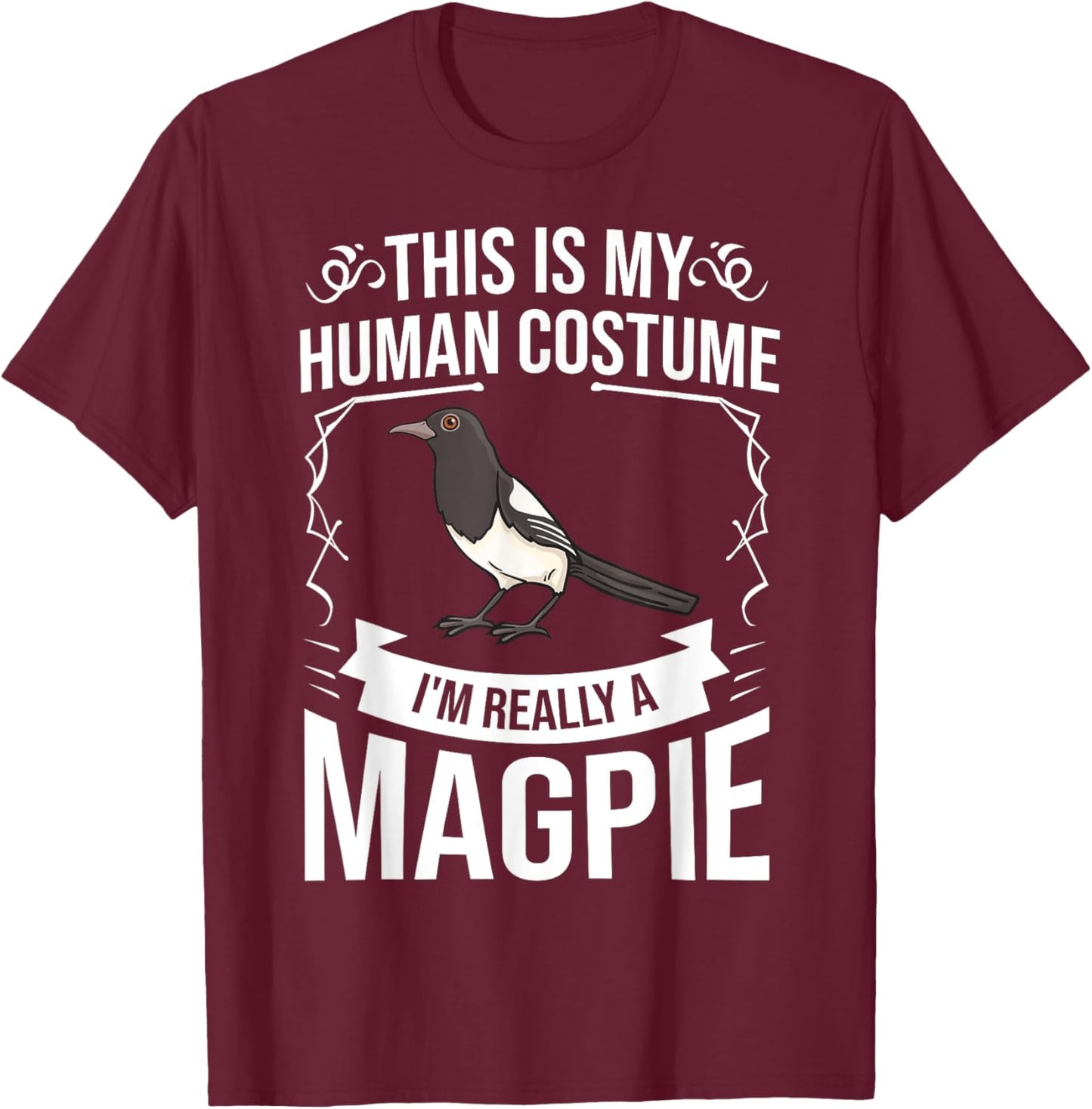 Magpie Bird Feathers Animal T-Shirt - T-Shirt | Maroon