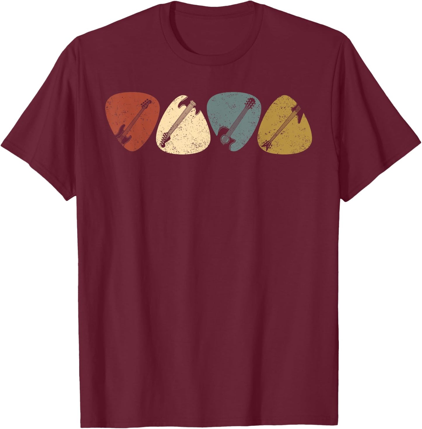 Vintage Guitar Pick Retro Guitarists, Bassist Gifts T-Shirt - T-Shirt | Maroon