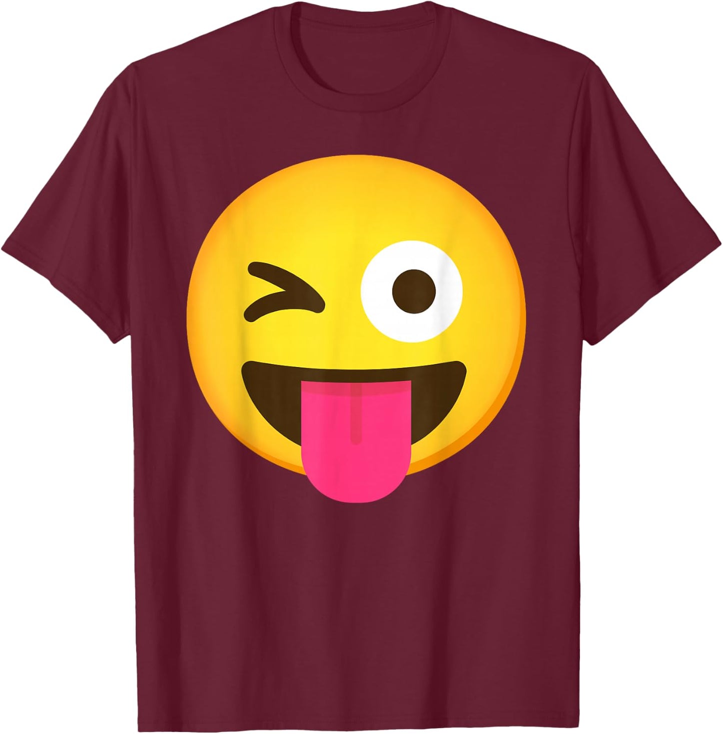 Emoticon Winking Face with Stuck-Out Tongue and Winking Eye T-Shirt - T-Shirt | Maroon