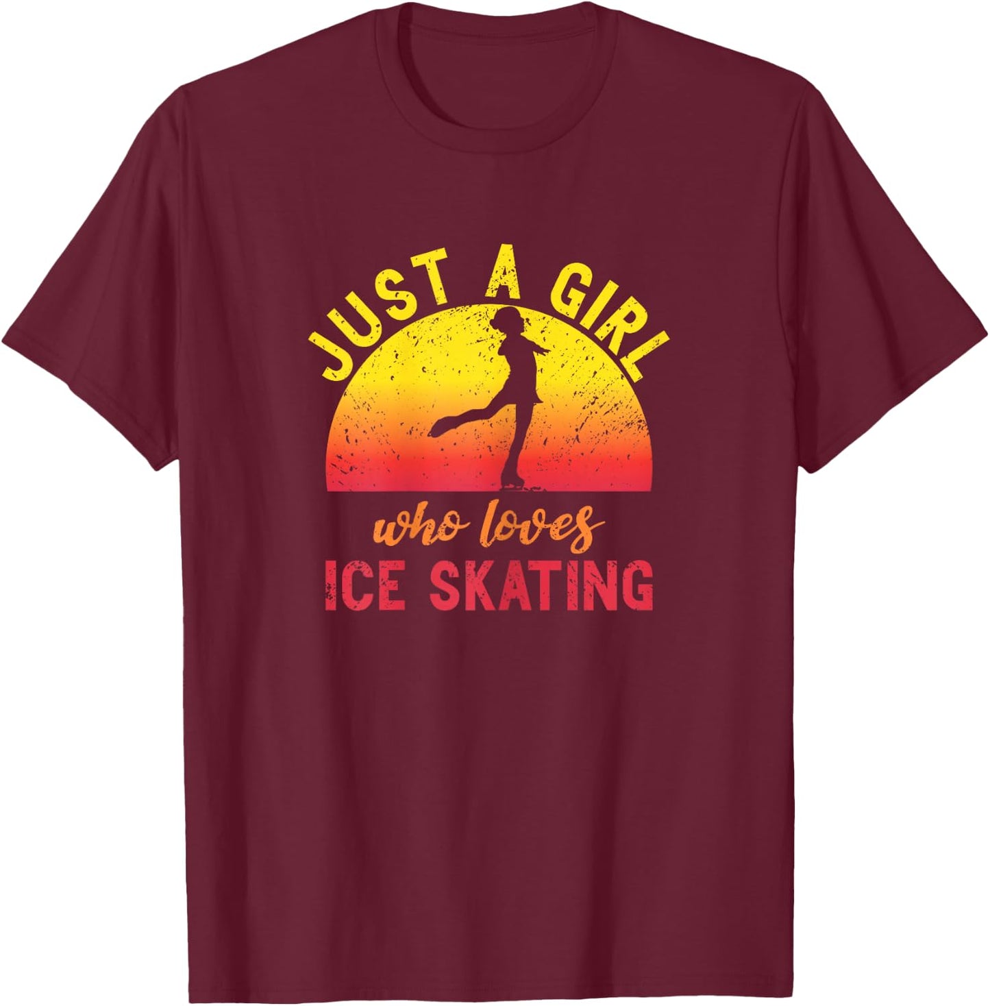 Just A Girl Who Loves Ice Skating Sunset Figure Skater Girls T-Shirt - T-Shirt | Maroon