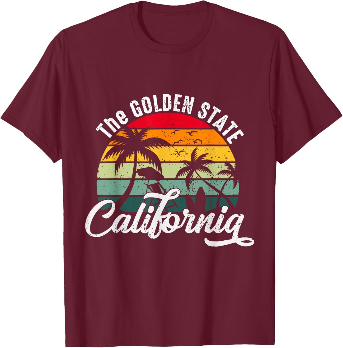 Summer The Golden State California Retro Vintage Men Women Kids T-Shirt - T-Shirt | Maroon