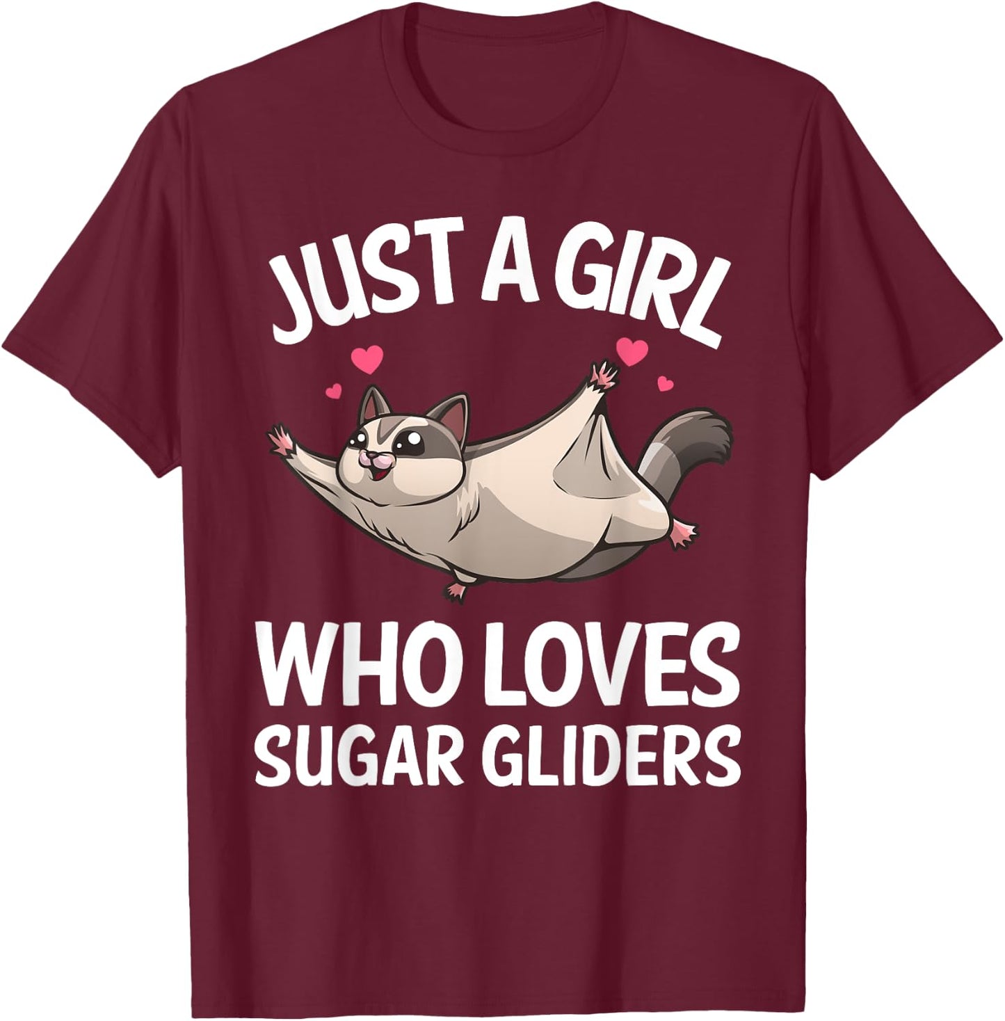Funny Sugar Glider Design For Girls Women Gliding Animal T-Shirt - T-Shirt | Maroon