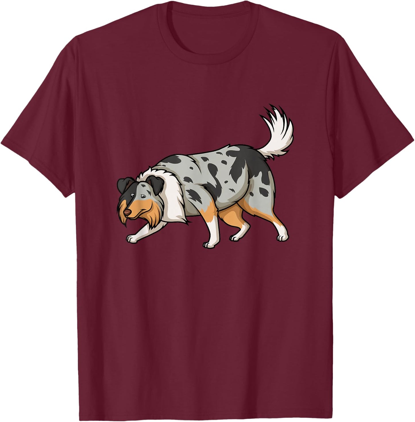 Collie Dogs Blue Merle Collie Sniffing Funny Cute T-Shirt - T-Shirt | Maroon