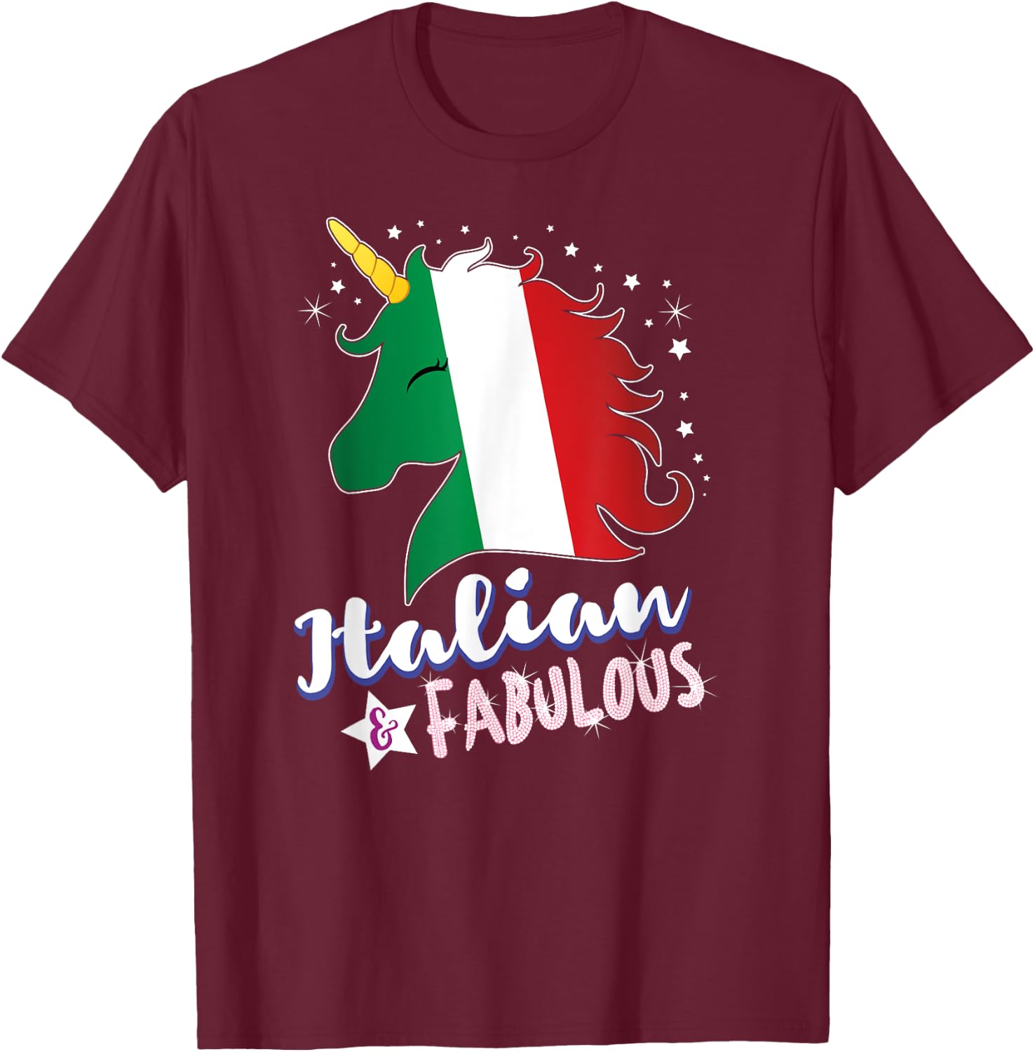 Italy Flag Italian Unicorn T-Shirt - T-Shirt | Maroon