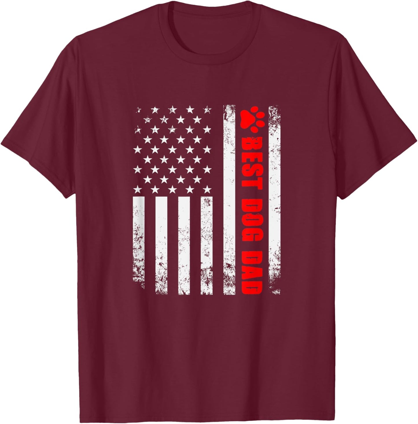Dogs And Dog Dad American Flag USA Friends Father Men T-Shirt - T-Shirt | Maroon
